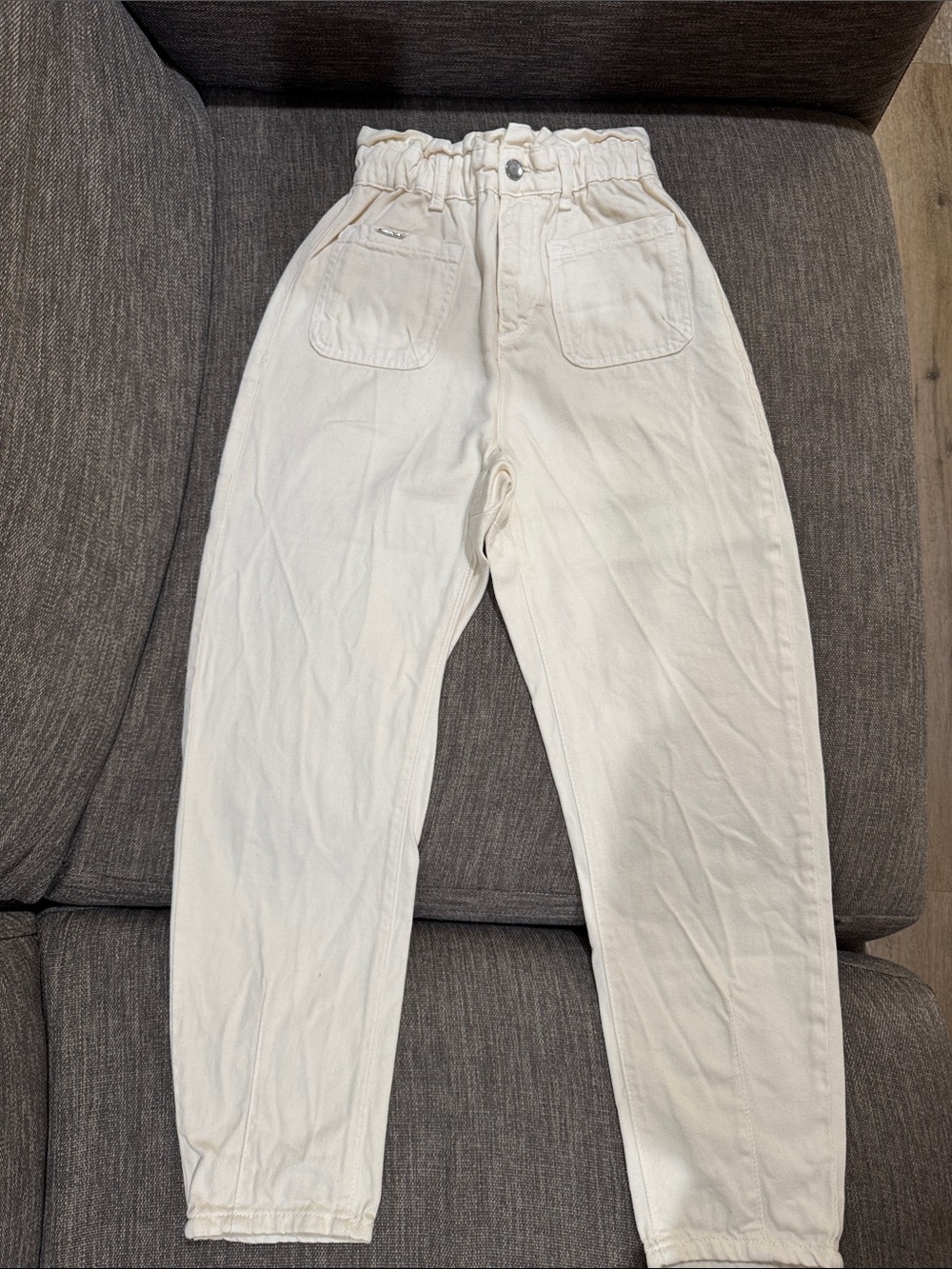 Zara Cream High-Waist Paperbag Trousers